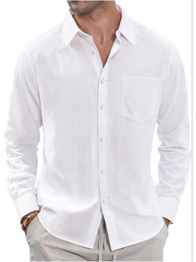 NEW Men's Linen Casual Button Down Long Sleeve Vacation Shirt M